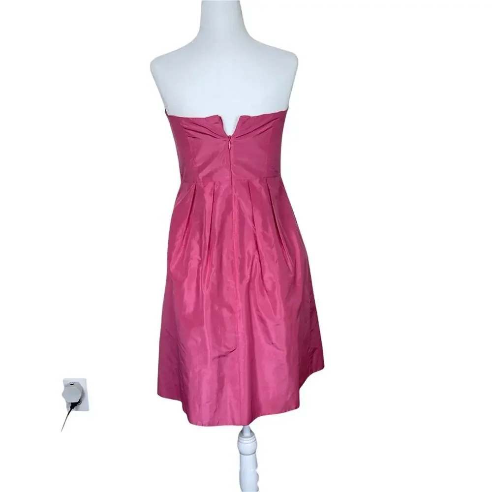 J Crew Silk Taffeta Strapless Bow Front Detail Mini Formal Dress Pink 2